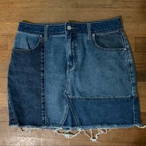 Mixed denim mini skirt